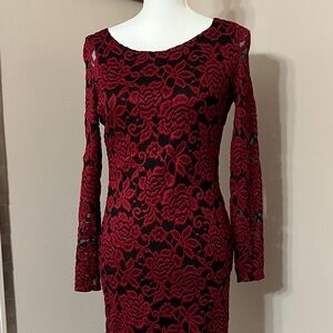 Eliza J stretchy Lace Floral Rose Midi Dress
